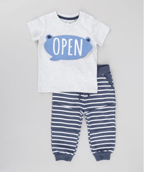 Conjunto-de-Camiseta--Open--Cinza-Mescla---Calca-Listrada-em-Moletom-de-Algodao---Sustentavel-Azul-Marinho-8502248-Azul_Marinho_1