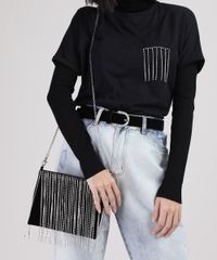 Bolsa-de-Veludo-Feminina-Transversal-Pequena-com-Franjas-de-Strass-e-Alca-de-Corrente-Removivel-Preta-9845706-Preto_2