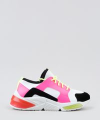Tenis-Feminino-de-Neoprene-Oneself-Sneaker-Chunky-Color-Block-Neon-Branco-9906436-Branco_2
