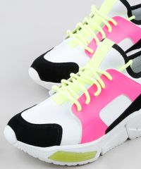 Tenis-Feminino-de-Neoprene-Oneself-Sneaker-Chunky-Color-Block-Neon-Branco-9906436-Branco_3
