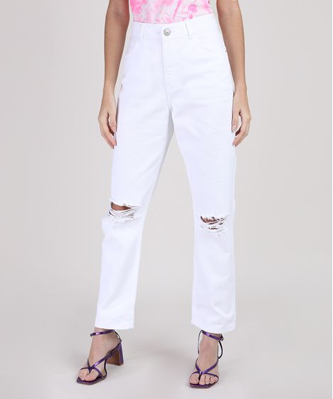 calça jeans branca cintura alta feminina