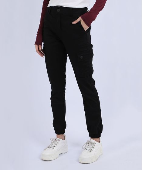 calça de sarja preta feminina cintura alta