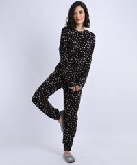 Pijama-Feminino-em-Fleece-Estampado-de-Poa-Manga-Longa--Preto-9836382-Preto_3