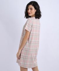 Camisola-Feminina-Ursinho-Pooh-Estampada-Xadrez-com-Bolso-Manga-Curta-Cinza-Mescla-Claro-9948657-Cinza_Mescla_Claro_2