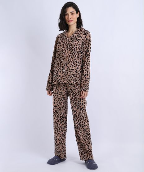 Pijama-de-Fleece-Feminino-Estampado-Animal-Print-com-Botoes-Manga-Longa-Rosa-9836380-Rosa_1