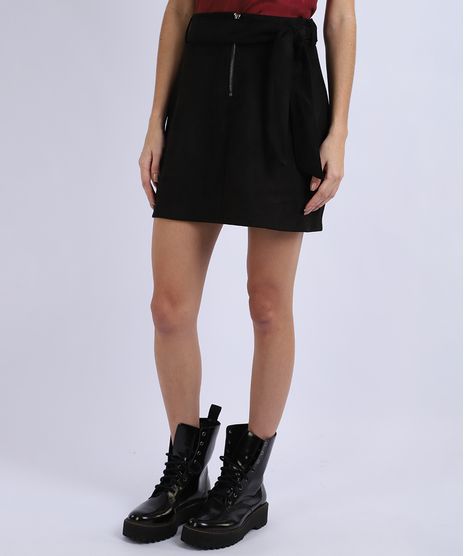 Saia-Feminina-Curta-em-Suede-com-Faixa-para-Amarrar-Preta-9890524-Preto_1