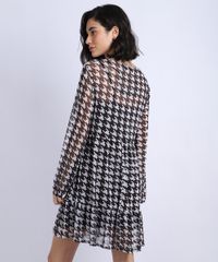Vestido-em-Tule-Feminino-Curto-Estampado-Pied-de-Poule-Manga-Longa-Preto-9947114-Preto_2