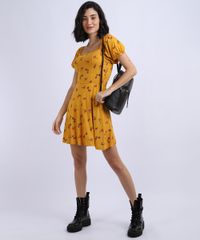 Vestido-Feminino-Curto-Estampado-Floral-Manga-Bufante-Mostarda-9953056-Mostarda_3