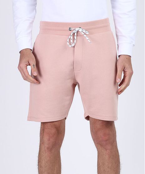 Bermuda-de-Moletom-Reta-Masculina-Com-Bolsos-e-Cordao-Para-Amarrar-Rosa-Claro-9954910-Rosa_Claro_1