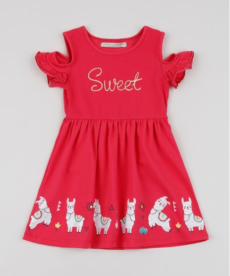 Vestido-Infantil-Lhamas-Manga-Curta-Pink-9942847-Pink_1
