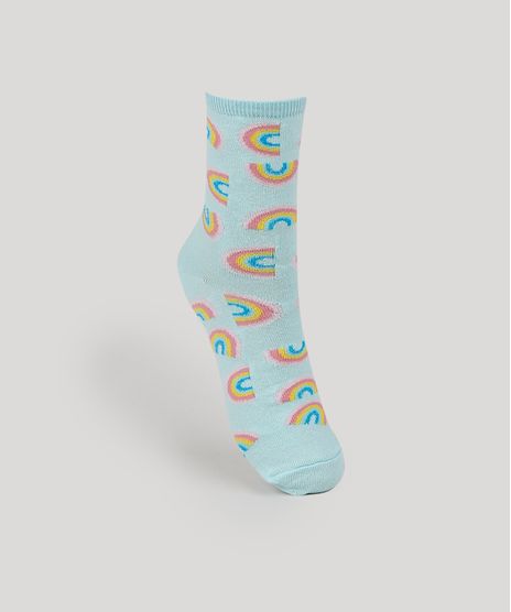 Meia-Feminina-Cano-Alto-Estampada-de-Arco-Iris-Azul-Claro-9958068-Azul_Claro_1