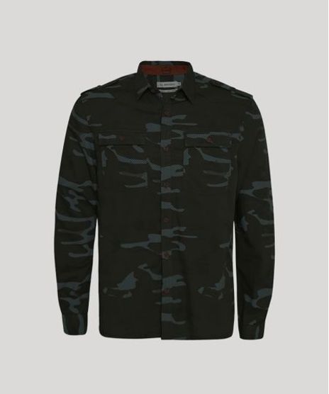Camisa-de-Sarja-Masculina-Tradicional-Estampada-Camuflada-com-Bolsos-Manga-Longa-Verde-Militar-9809543-Verde_Militar_1