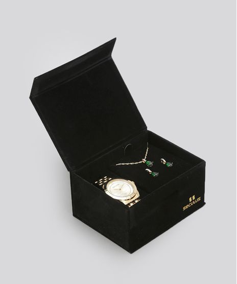 Kit-de-Relogio-Analogico-Seculus-Feminino---Colar---Brinco---25544LPSVDA1K-Dourado-8755515-Dourado_1