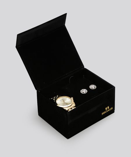 Kit-de-Relogio-Analogico-Seculus-Feminino---Brinco---25543LPSVDA1K-Dourado-8755518-Dourado_1
