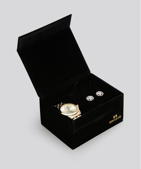 Kit-de-Relogio-Analogico-Seculus-Feminino---Brinco---25543LPSVDA1K-Dourado-8755518-Dourado_1