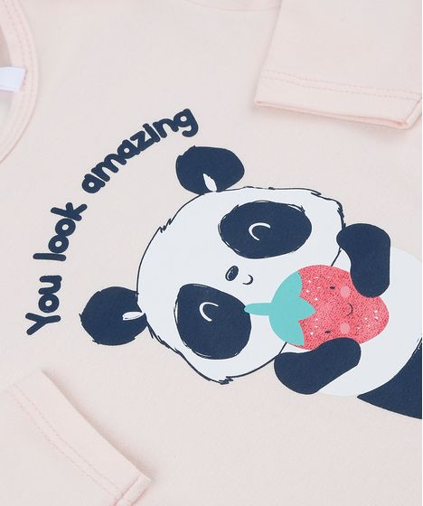 Body Infantil Panda Manga Longa Rosa Claro Cea