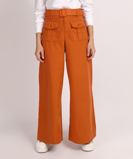 Calca-de-Sarja-Feminina-Mindset-Pantalona-Cintura-Super-Alta-com-Bolsos-e-Cinto-Laranja-9949388-Laranja_1