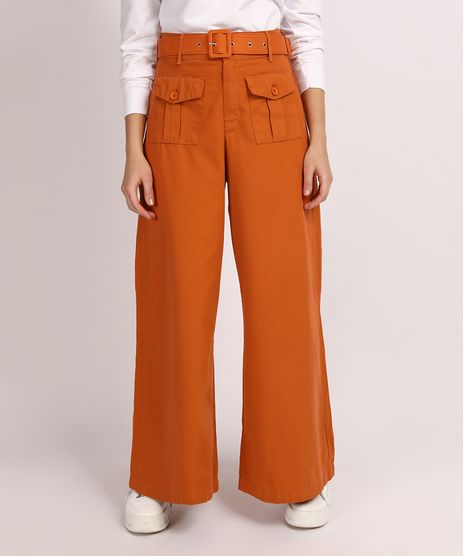 Calca-de-Sarja-Feminina-Mindset-Pantalona-Cintura-Super-Alta-com-Bolsos-e-Cinto-Laranja-9949388-Laranja_1