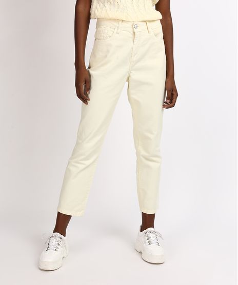 Calca-Jeans-Feminina-Mindset-Reta-Cintura-Media-com-Bolsos-Amarelo-Claro-9955886-Amarelo_Claro_1