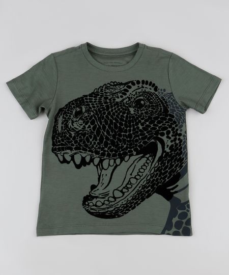 Camiseta-Infantil-Dinossauros-Manga-Curta--Verde-Militar-9945459-Verde_Militar_1