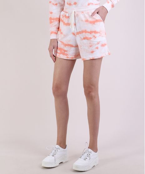 Short-de-Moletom-Feminino-Cintura-Super-Alta-Estampado-Tie-Dye-com-Bolsos-Coral-9953296-Coral_1