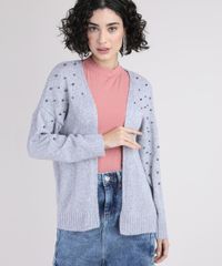 Cardigan-de-Trico-Feminino-com-Aviamento-Metalizado-Cinza-Mescla-9945806-Cinza_Mescla_1
