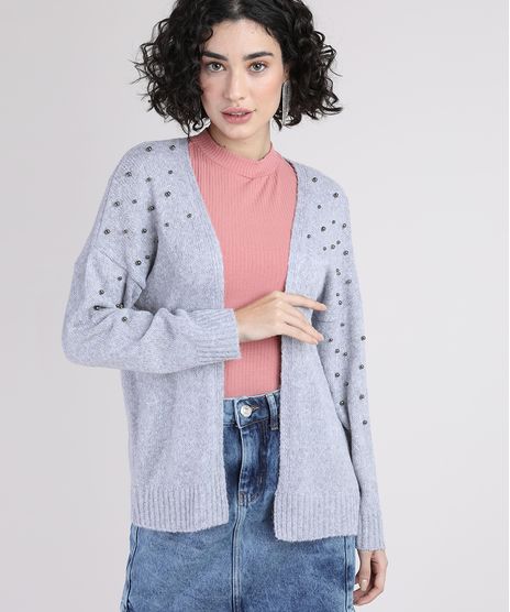 Cardigan-de-Trico-Feminino-com-Aviamento-Metalizado-Cinza-Mescla-9945806-Cinza_Mescla_1