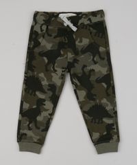 Calca-de-Moletom-Infantil-Estampada-de-Dinossauros-com-Bolsos-Verde-Militar-9790369-Verde_Militar_1