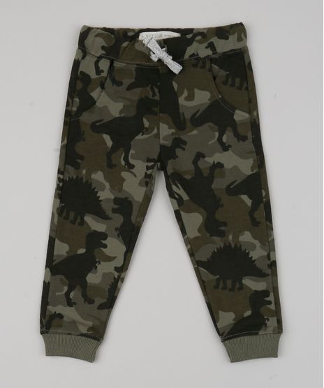 Calca-de-Moletom-Infantil-Estampada-de-Dinossauros-com-Bolsos-Verde-Militar-9790369-Verde_Militar_1