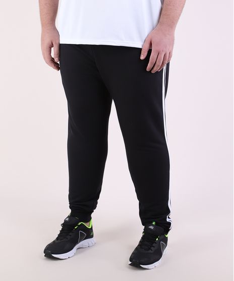 Calca-de-Moletom-Masculina-Plus-Size-Esportiva-Ace-Jogger-com-Faixa-Lateral-Preta-9952110-Preto_1