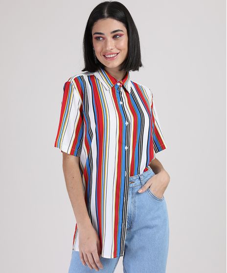 Camisa-Feminina-Ampla-Listrada-Manga-Curta-Multicor-9928460-Multicor_1