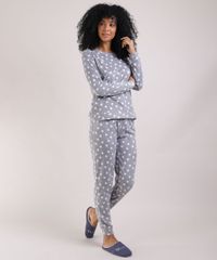 Pijama-Feminino-em-Fleece-Blusa-Longa-em-Poa-Decote-Redondo-Cinza-Claro-9900209-Cinza_Claro_1