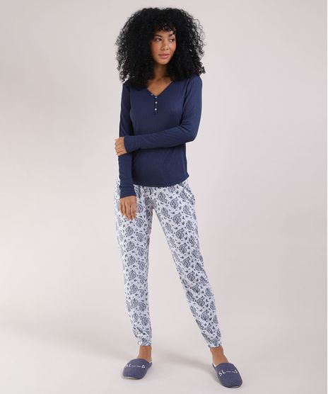 Pijama-Feminino-Blusa-Longa-e-Decote-V-Azul-Marinho-9928854-Azul_Marinho_1