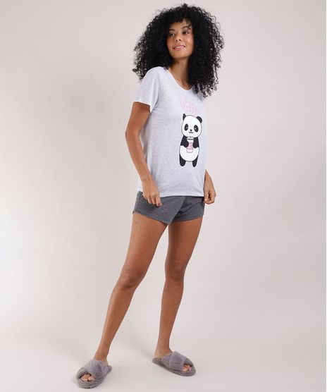 Pijama-Feminino-Blusa-Panda-Manga-Curta-e-Decote-Redondo-Cinza-Mescla-9951109-Cinza_Mescla_1