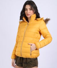 Jaqueta-Feminina-Puffer-Manga-Longa-com-Capuz-e-Bolsos-Mostarda-9806736-Mostarda_1