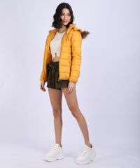 Jaqueta-Feminina-Puffer-Manga-Longa-com-Capuz-e-Bolsos-Mostarda-9806736-Mostarda_3