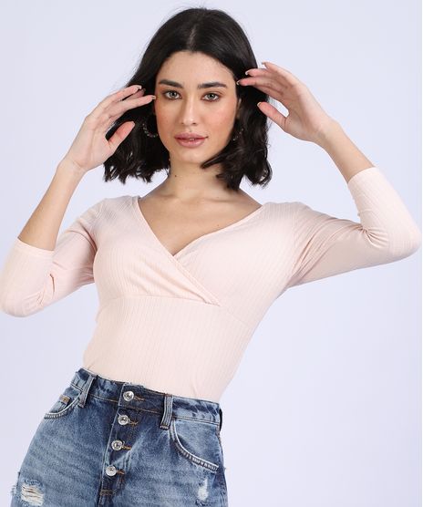 Blusa-Feminina-Canelada-com-Transpasse-Manga-7-8-Decote-V--Rosa-Claro-9946793-Rosa_Claro_1