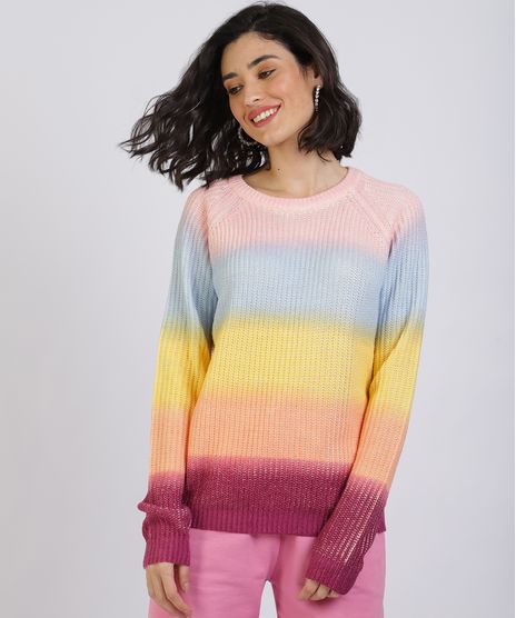 Sueter-Feminino-de-Trico-Listrado-Manga-Longa-Decote-Redondo-Multicor-9813086-Multicor_1
