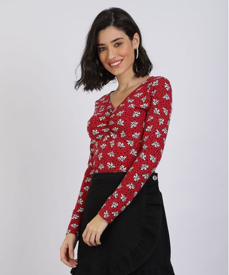 Blusa-Feminina-Estampa-Flores-Manga-Longa-Decote-em-V-Vermelha-9943236-Vermelho_1