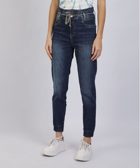 Calca-Jeans-Feminina-Sawary-Clochard-Cintura-Super-Alta-com-Cinto-Cadarco-Azul-Escuro-9945284-Azul_Escuro_1