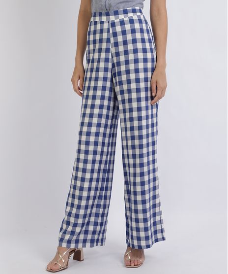Calca-Feminina-Pantalona-Estampada-Xadrez-Cintura-Alta-Azul-9953867-Azul_1