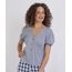 Blusa-feminina-Estampada-Xadrez-com-Botoes-Manga-Curta-e-Decote-V-Azul-9954119-Azul_1