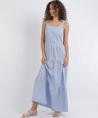 Vestido-Feminino-Longo-Estampado-Xadrez-Decote-reto-Alcas-Medias-para-Amarrar-Azul-9955106-Azul_1
