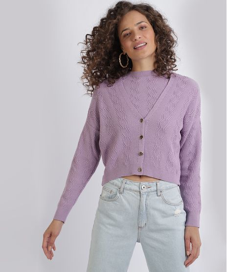 Cardigan-Feminino-em-Trico-Trabalhado-Decote-V-Lilas-9956083-Lilas_1