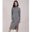 Vestido-Feminino-Midi-Canelado-Listrado-com-Vazado-e-Fenda-Manga-Longa-Gola-Alta-Cinza-Mescla-Escuro-9942992-Cinza_Mescla_Escuro_1