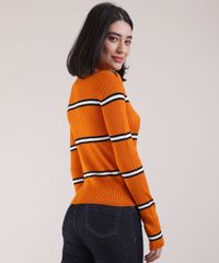 Sueter-Feminino-Basico-em-Trico-Listrado-Decote-redondo-Laranja-9804578-Laranja_2