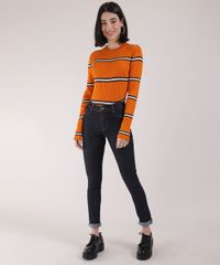 Sueter-Feminino-Basico-em-Trico-Listrado-Decote-redondo-Laranja-9804578-Laranja_3