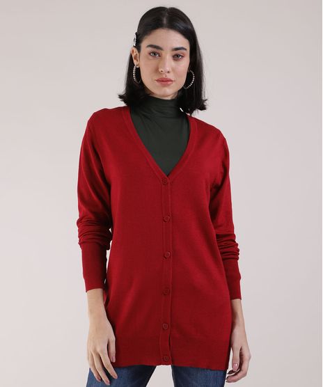 Cardigan-de-Trico-Feminino-Decote-V-Vermelho-Escuro-9810921-Vermelho_Escuro_1