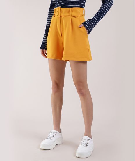 Short-Feminino-Cintura-Alta-com-Bolsos-e-Cinto-Mostarda-9946885-Mostarda_1