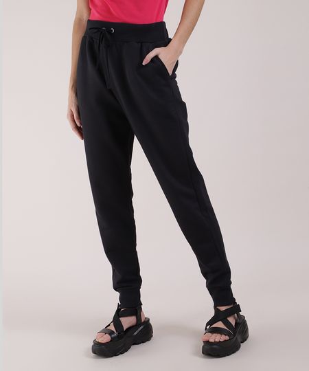 Calça de Moletom Preta Feminina Jogger Frente Calça de Moletom Preta Feminina Jogger Frente